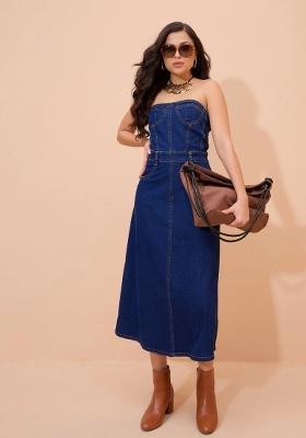 Navy Blue Solid Cotton Dress