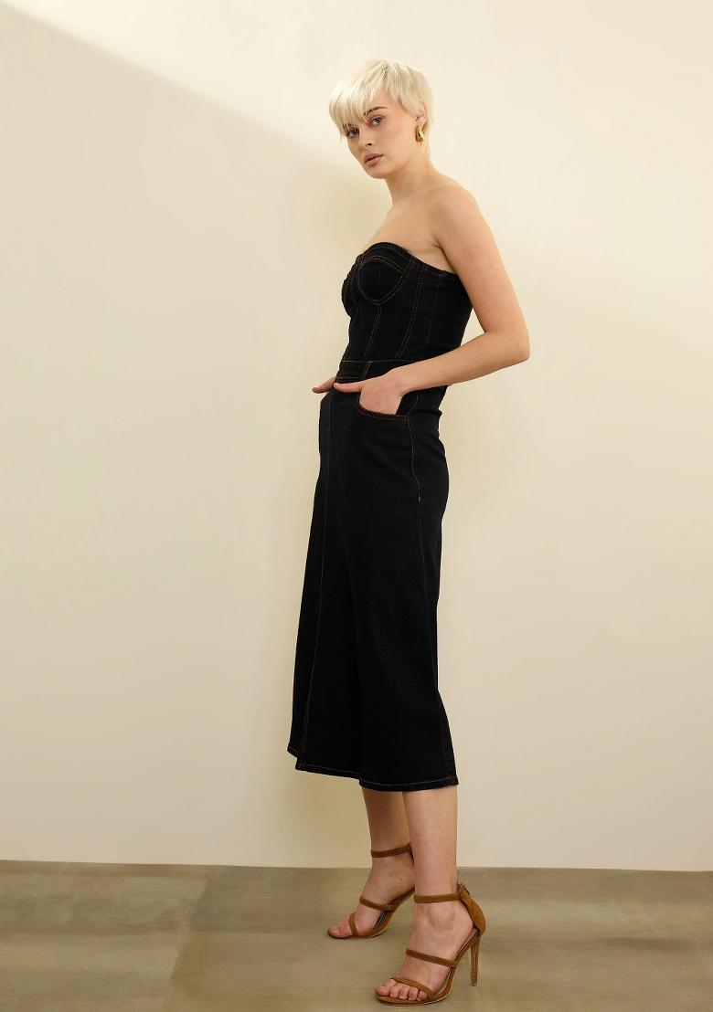 Black Solid Cotton Dress - Indya