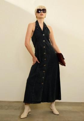 Black Solid Cotton Dress