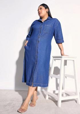 Navy Blue Solid Cotton Dress