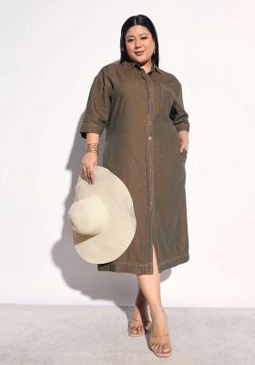 Green Solid Cotton Dress