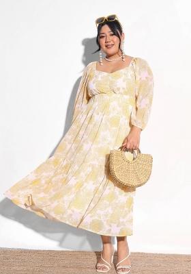 Yellow Printed Georgette Dress