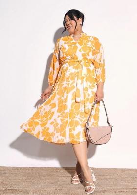 Yellow Printed Georgette Dress