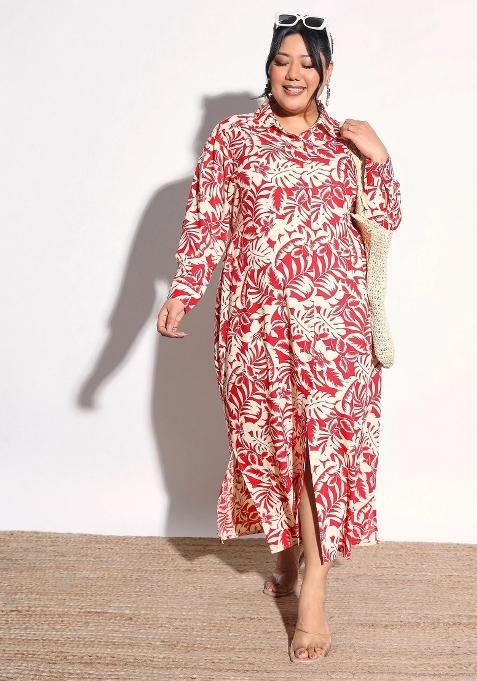 Red Printed Polyester Dress