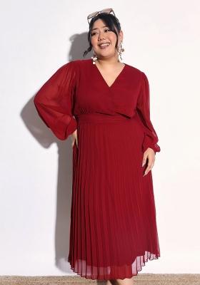 Maroon Solid Georgette Dress