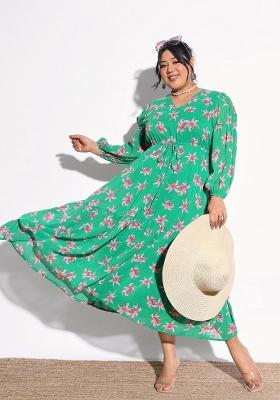 Green Printed Georgette Dress