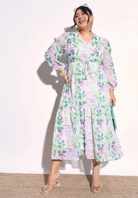 Green Printed Georgette Dress