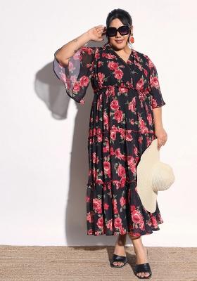 Black Printed Georgette Dress