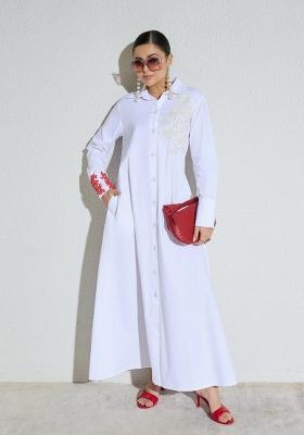 White Solid Poplin Dress