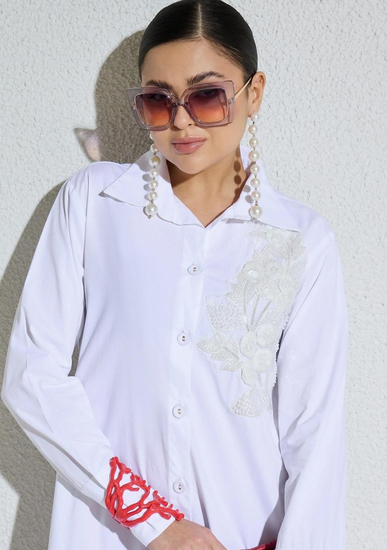White Solid Poplin Dress - Indya