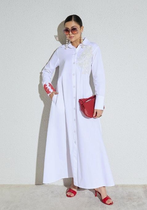 White Solid Poplin Dress