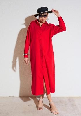 Red Solid Poplin Dress