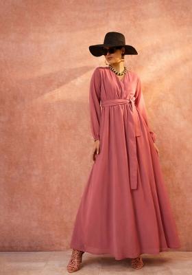 Pink Solid Georgette Dress