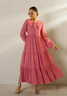Pink Solid Georgette Dress