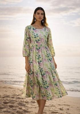 Off White Printed Georgette Dress