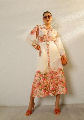 Off White Printed Polyester Dress