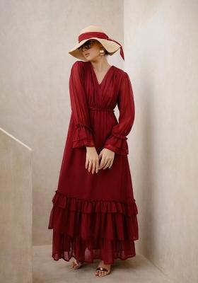 Maroon Solid Georgette Dress