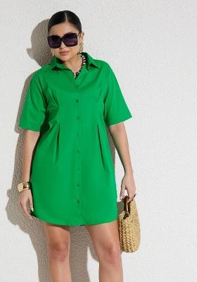 Green Solid Poplin Dress