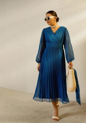Blue Solid Georgette Dress