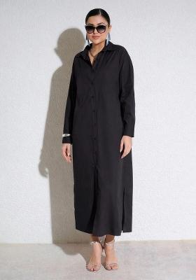 Black Solid Poplin Dress