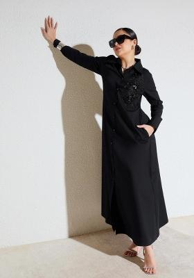 Black Solid Poplin Dress
