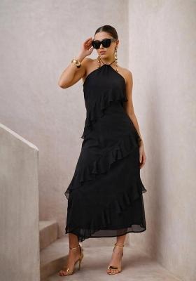 Black Solid Georgette Dress