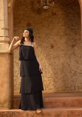 Black Solid Georgette Dress