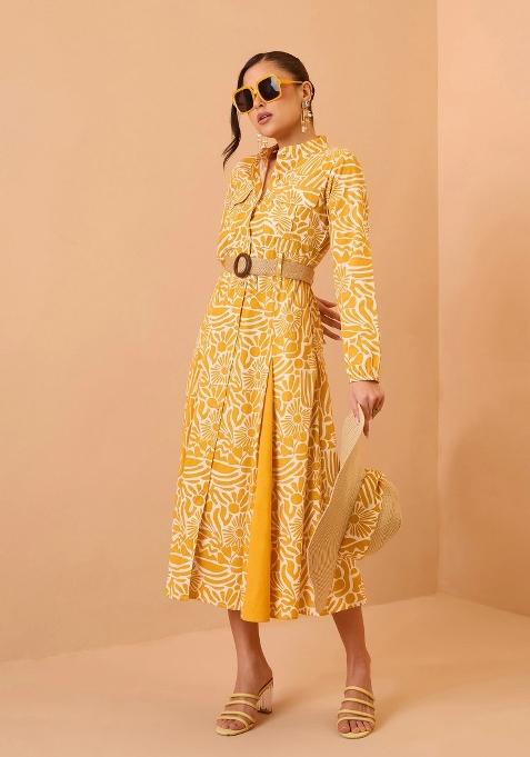Yellow Printed Poplin Dress