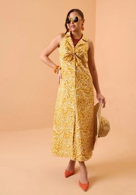 Yellow Printed Poplin Dress