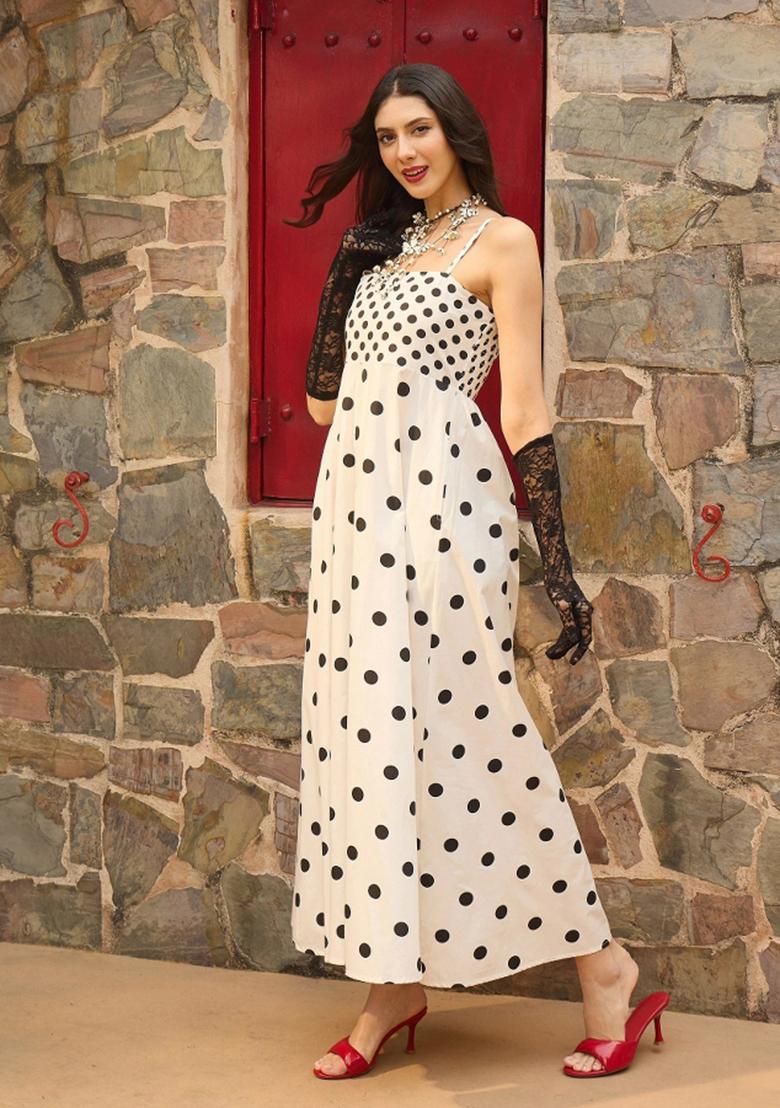 White Printed Poplin Dress - Indya