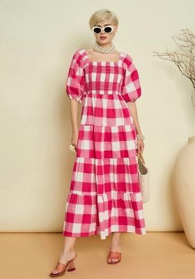 Pink Checked Poplin Dress