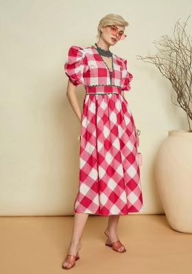 Pink Checked Poplin Dress