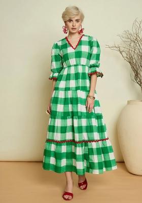Green Checked Poplin Dress