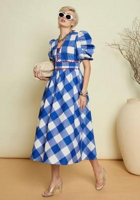 Blue Checked Poplin Dress