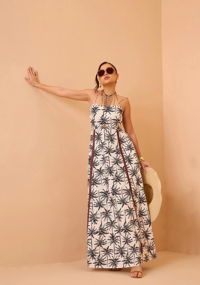 Black Printed Poplin Dress - Indya