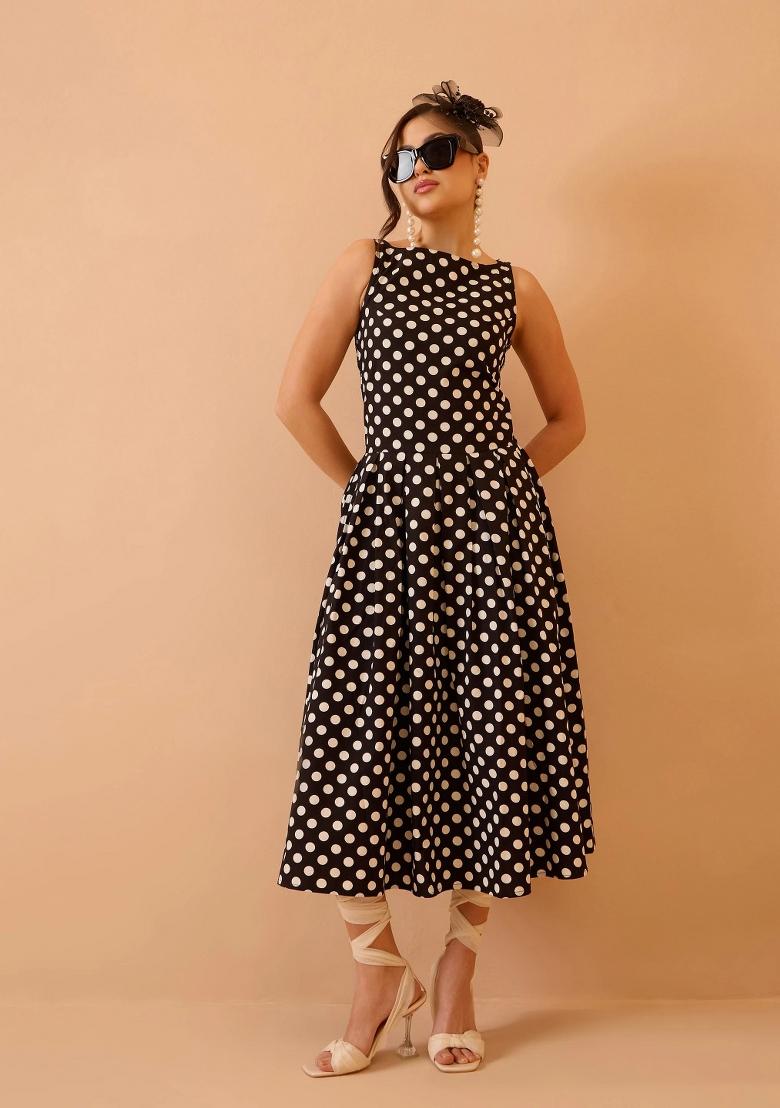 Black Printed Poplin Dress - Indya