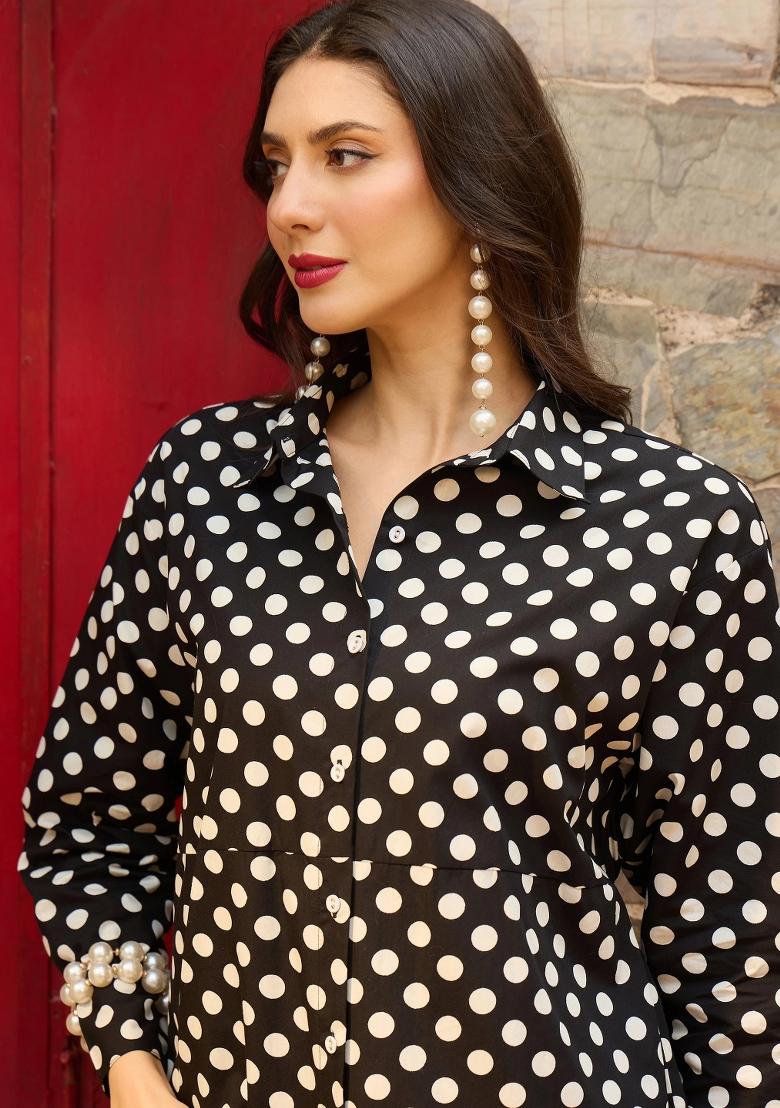 Black Printed Poplin Dress - Indya