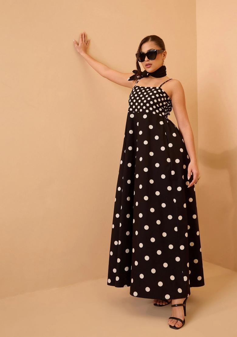 Black Printed Poplin Dress - Indya