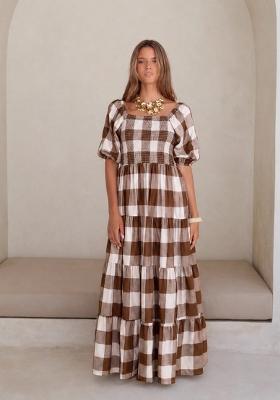 Brown Solid Poplin Dress