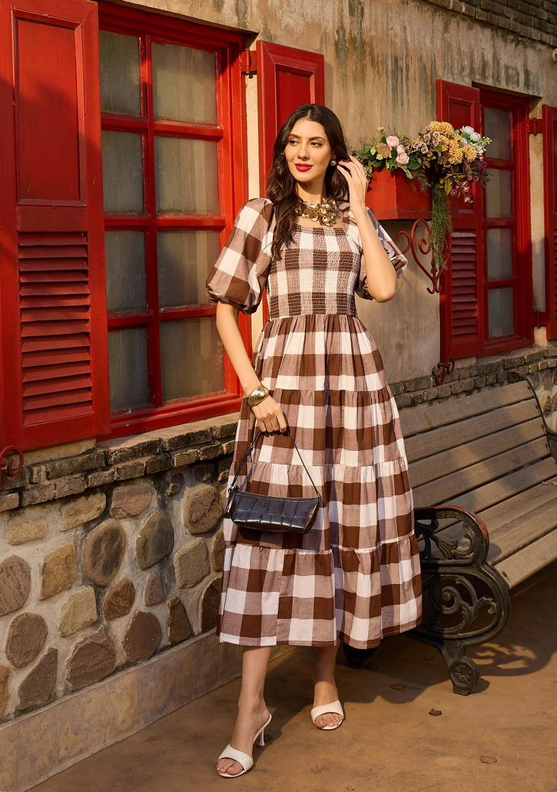 Brown Solid Poplin Dress - Indya