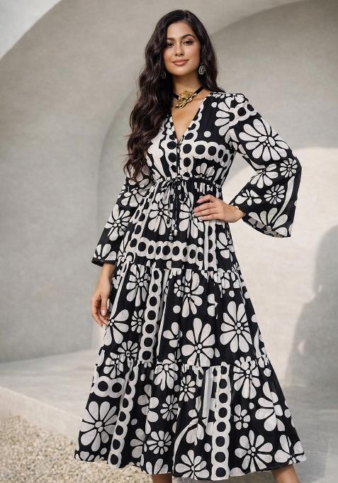 Black Printed Poplin Dress