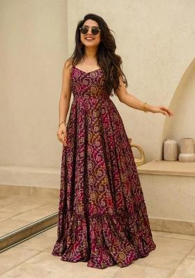 Purple Printed Rayon Gown