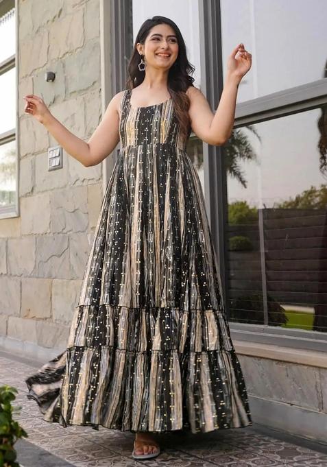 Grey Printed Rayon Gown