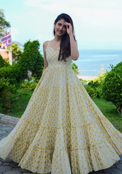 Yellow Printed Rayon Gown