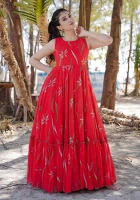 Pink Printed Georgette Gown