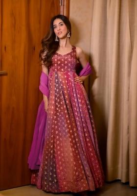 Multicolor Printed Chinon Gown With Dupatta