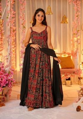 Multicolor Printed Rayon Gown With Dupatta