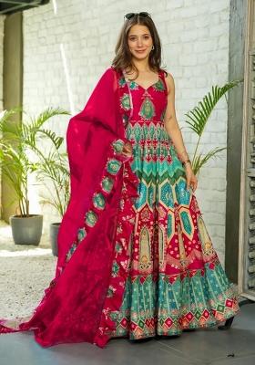 Pink Printed Gown With Dupatta