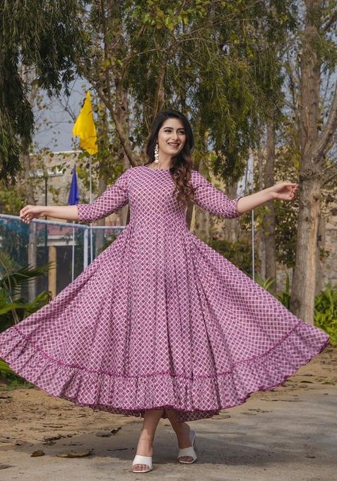 Dusty Pink Printed Rayon Gown