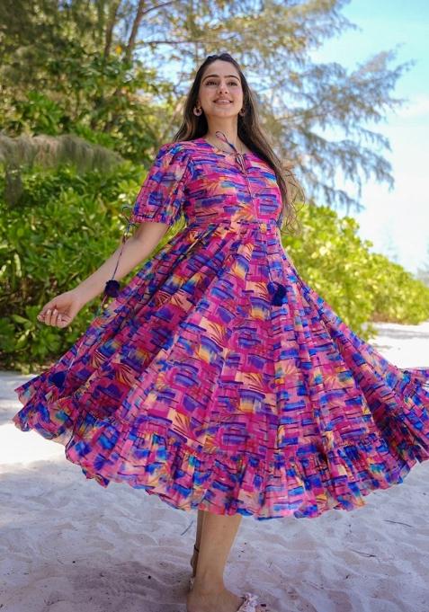 Lavender Printed Rayon Gown